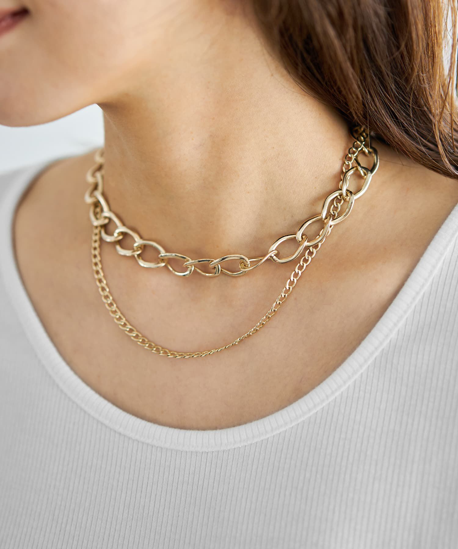 STYLE DELI「コントラスト２連チェーンネックレス」|ネックレス|ゴールド