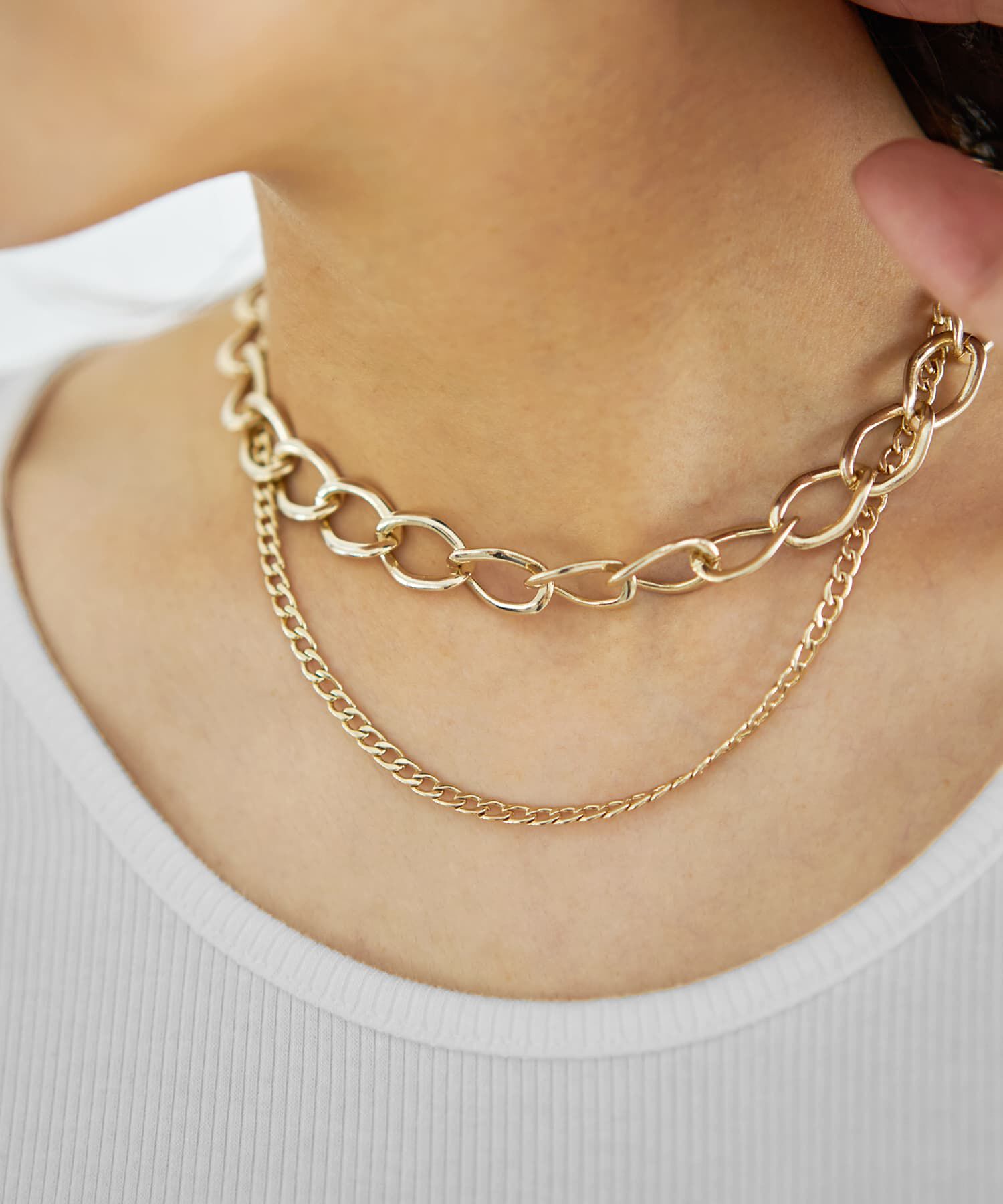 STYLE DELI「コントラスト２連チェーンネックレス」|ネックレス|