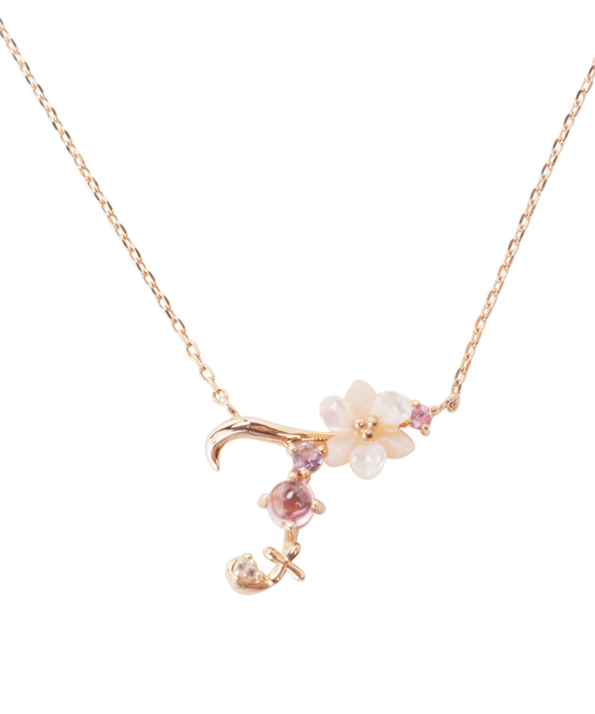 Samantha Tiara「K18 SPG フラワーレターズイニシャルネックレス 小 (T)」|ネックレス|K18 SPG(PG)