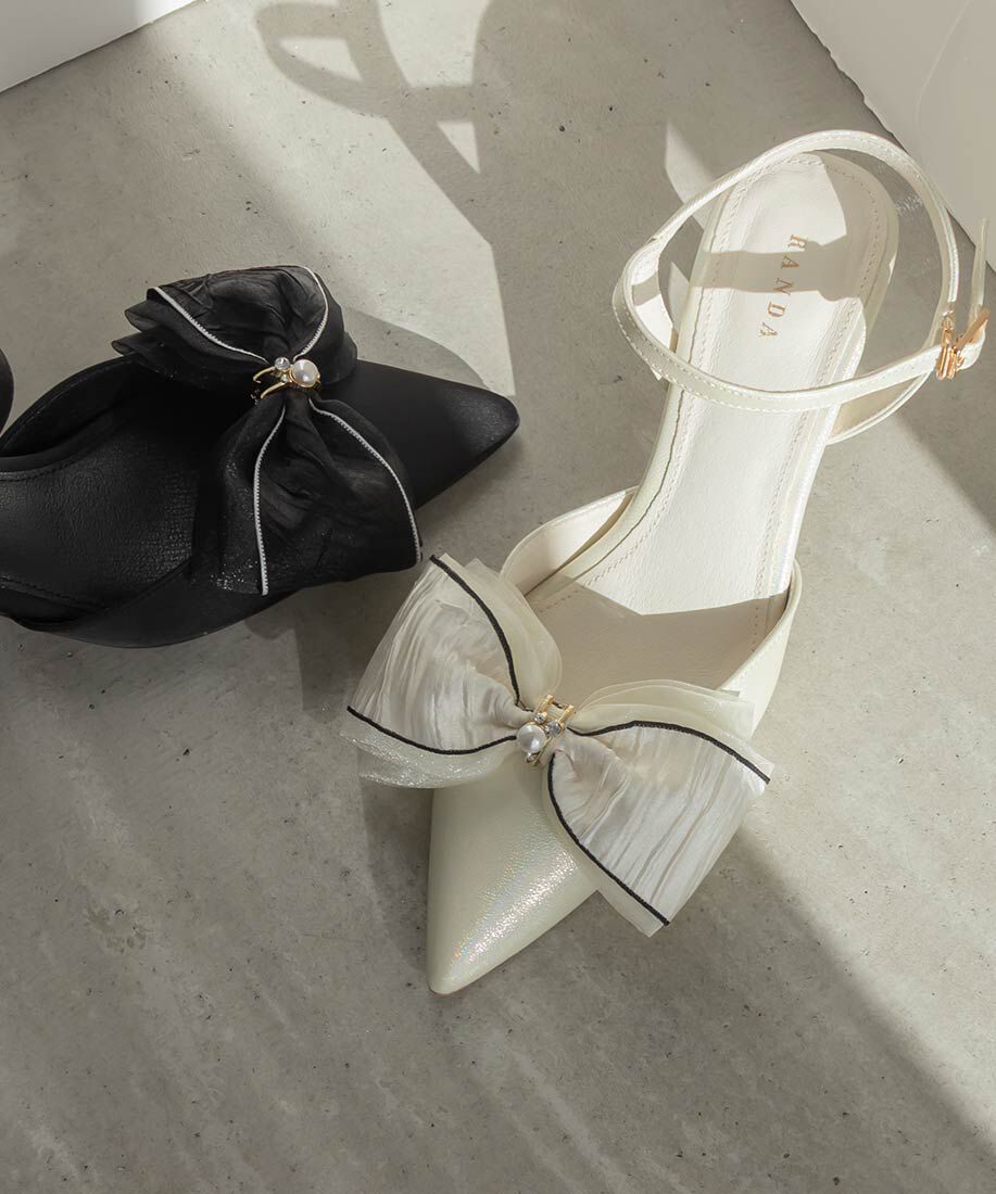  「2WAY 配色リボンアンクルストラップパンプス」|パンプス|