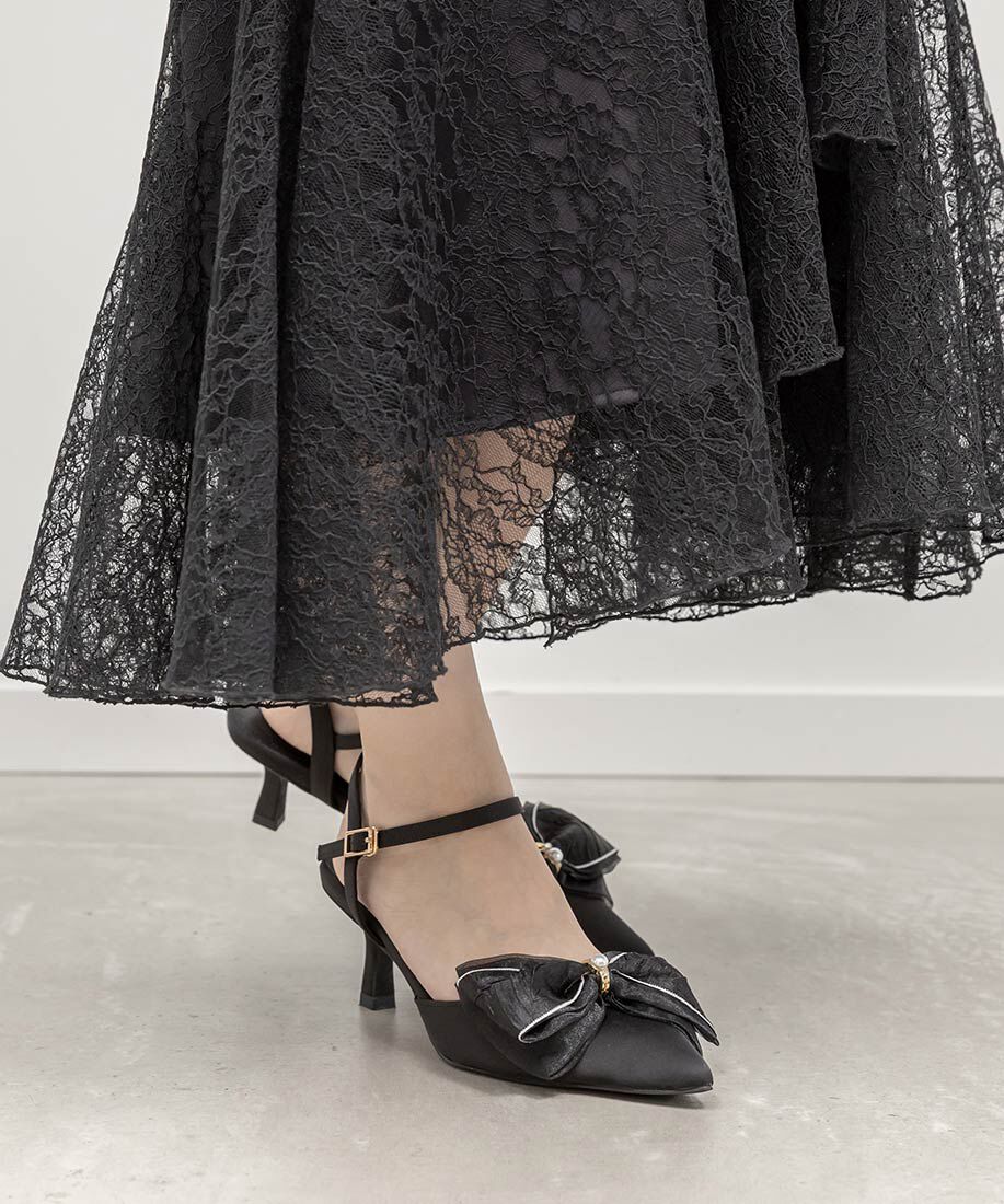  「2WAY 配色リボンアンクルストラップパンプス」|パンプス|