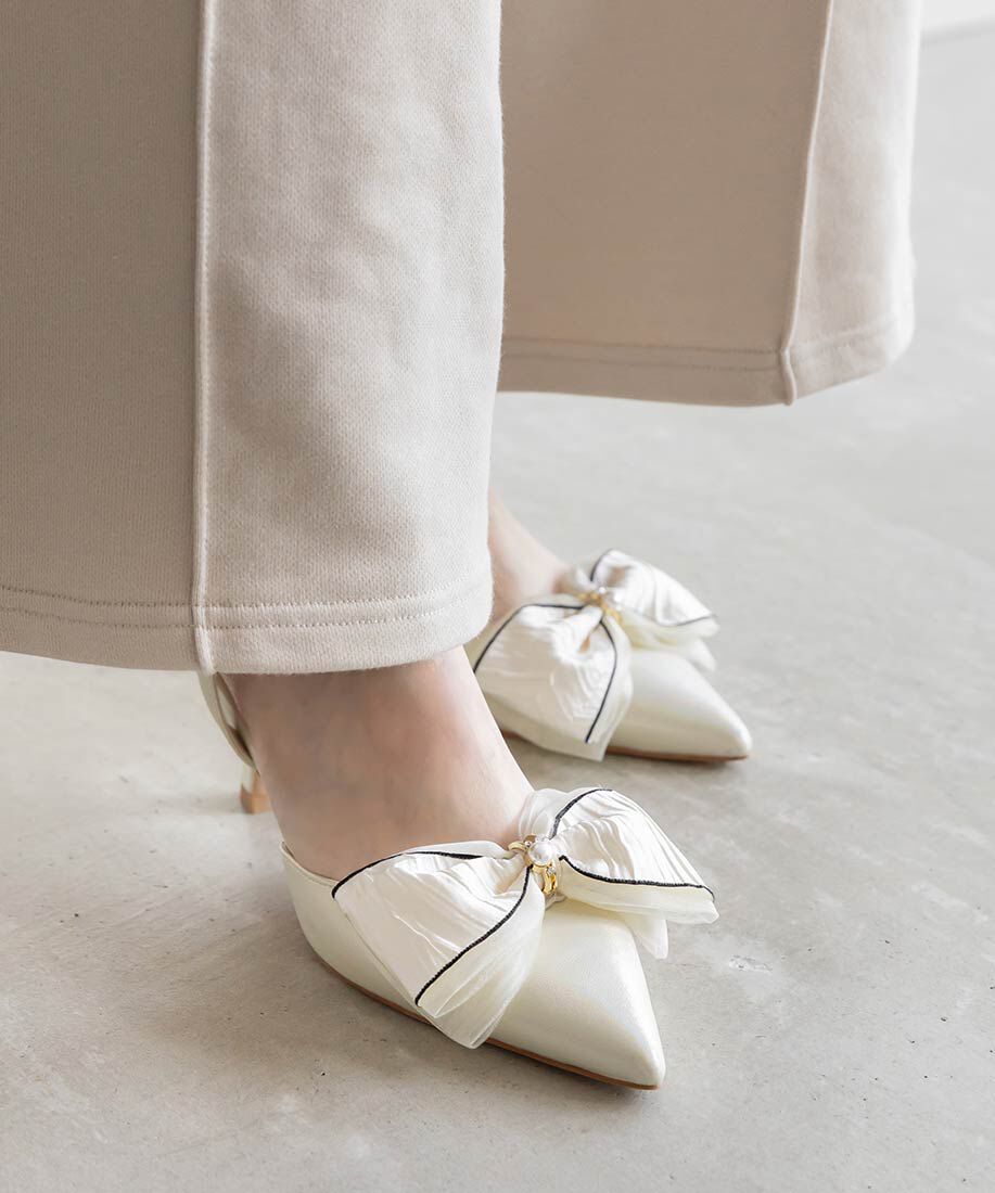  「2WAY 配色リボンアンクルストラップパンプス」|パンプス|