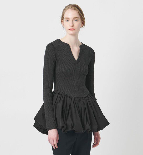 AEWEN MATOPH「＜AEWEN MATOPH＞バルーンコンビ 二ットプルオーバー ‐ ウォッシャブル ‐」|ニット・セーター|DK.GRAY