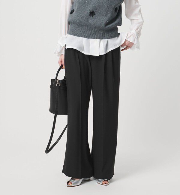 UNITED ARROWS「P 2タック ワイドパンツ ‐ウォッシャブル‐」|スラックス|BLACK