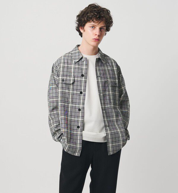 UNITED ARROWS「ネップクロス グレンチェック ユーティリティシャツ」|シャツ・ブラウス|BLACK