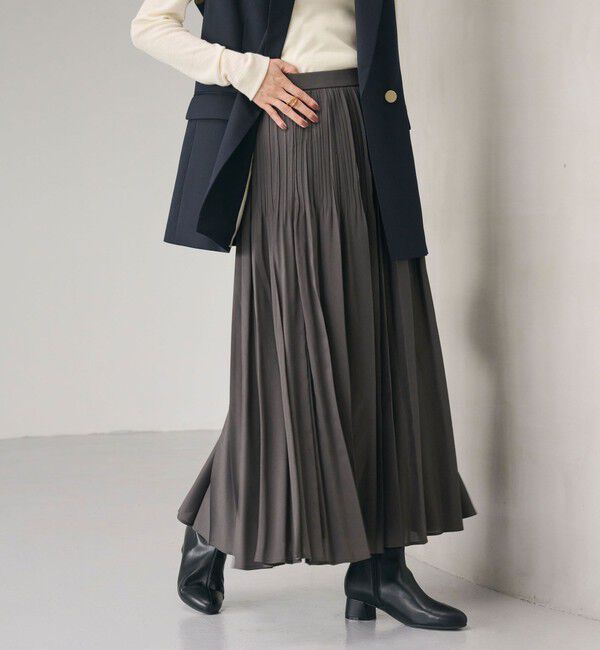 UNITED ARROWS green label relaxing「シアー プリーツ スカート」|フレア|DK.GRAY
