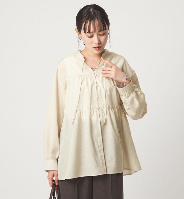 UNITED ARROWS green label relaxing「ボリューム ギャザー ハオリ ブラウス UVカット 接触冷感」|シャツ・ブラウス|OFF WHITE