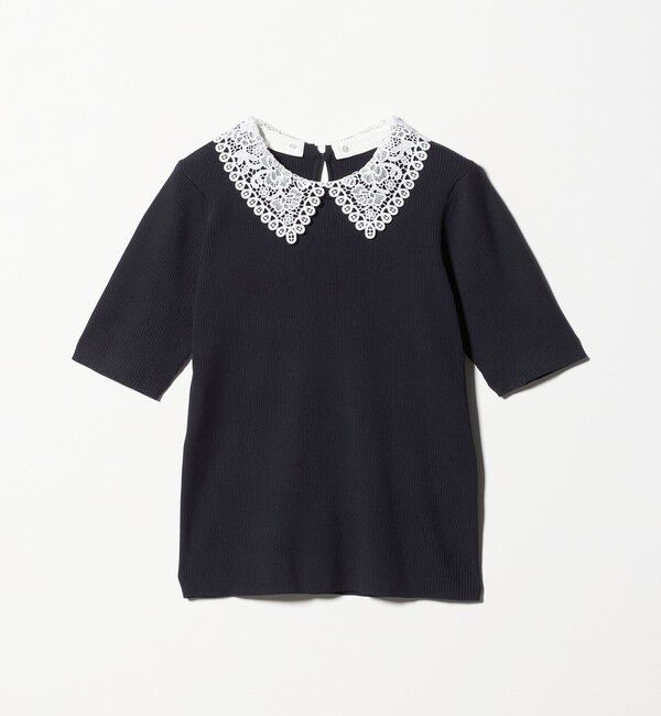 UNITED ARROWS green label relaxing「リブ エリレース 2WAY 5分袖 ニット プルオーバー」|ニット・セーター|