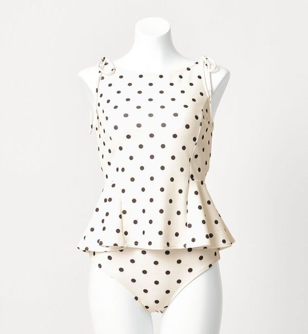 UNITED ARROWS green label relaxing「ハイネックWリボンフレア&ショーツ ドット柄 オフホワイト スイムウェア / 水着」|その他|