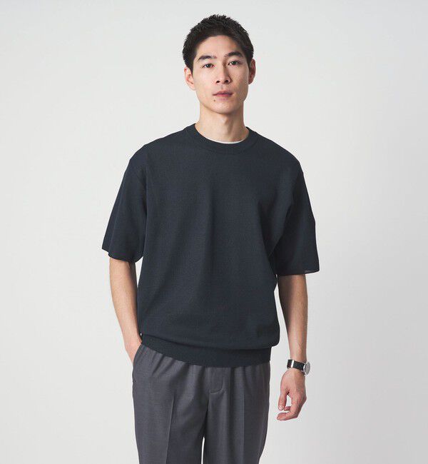UNITED ARROWS green label relaxing「BREEZY ペーパー 半袖 クルーネック ニット Tシャツ -ハンドウォッシャブル・抗菌・通気性-」|Tシャツ・カットソー|NAVY