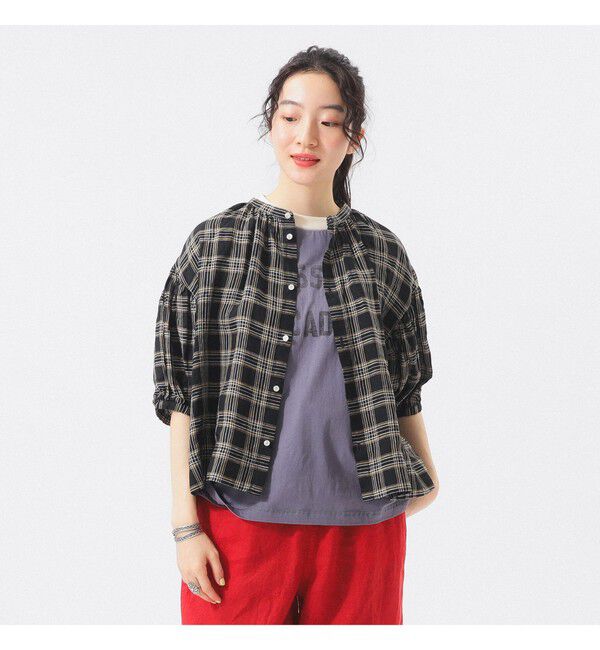 BEAMSBOY「リネン チェック スモック シャツ」|シャツ・ブラウス|BLACK