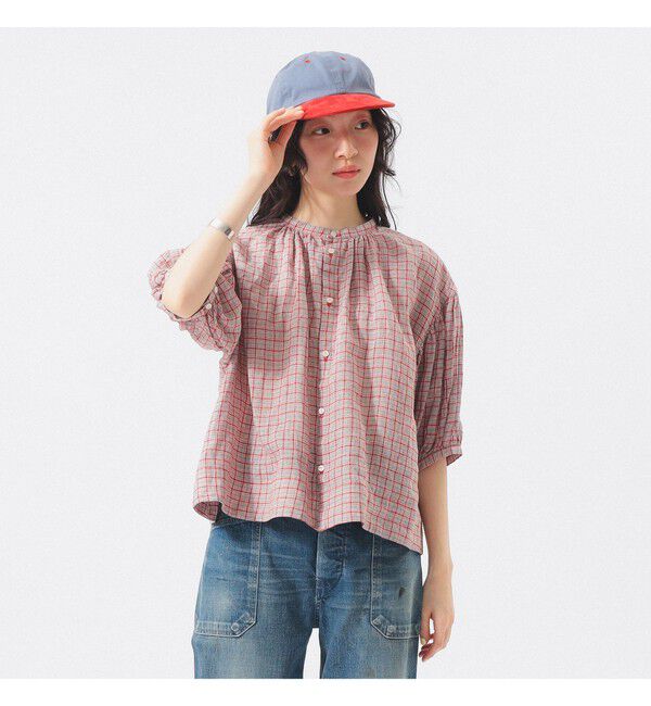 BEAMSBOY「リネン チェック スモック シャツ」|シャツ・ブラウス|RED
