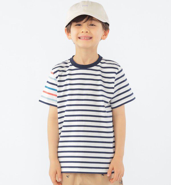 SHIPS KIDS「SHIPS KIDS:100～130cm / オーガニック コットン ボーダー TEE」|Tシャツ・カットソー|オフホワイト