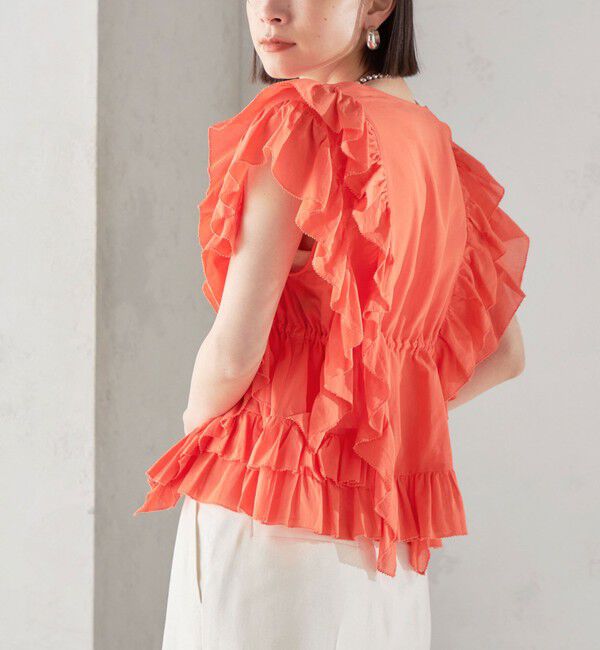 SHIPS for women「〈手洗い可能〉フリル ノースリーブ ブラウス ◇」|シャツ・ブラウス|オレンジ
