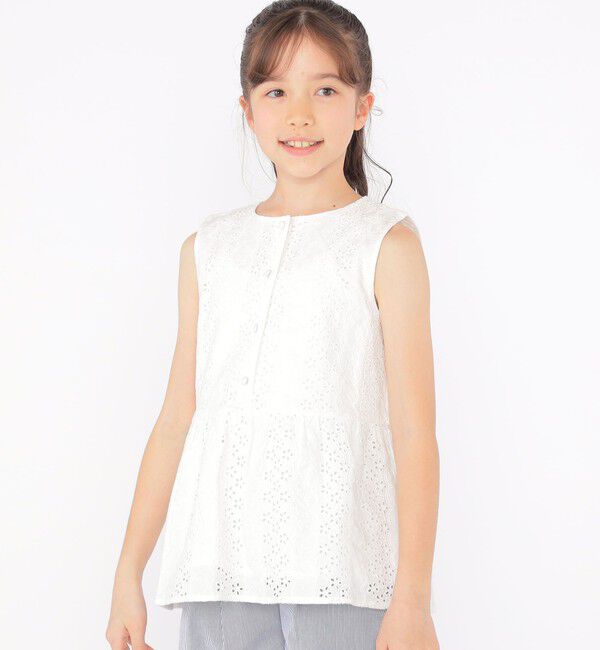 SHIPS KIDS「SHIPS KIDS:140～150cm / レース ペプラム ノースリーブ ブラウス」|シャツ・ブラウス|