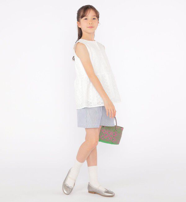 SHIPS KIDS「SHIPS KIDS:140～150cm / レース ペプラム ノースリーブ ブラウス」|シャツ・ブラウス|