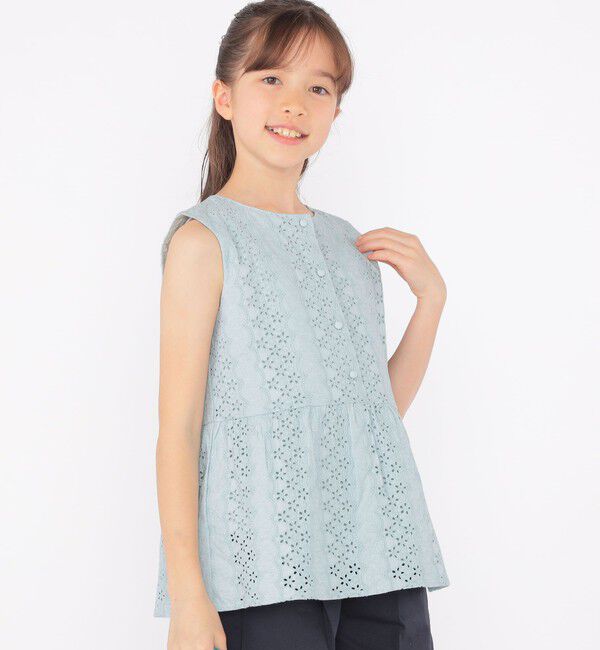 SHIPS KIDS「SHIPS KIDS:140～150cm / レース ペプラム ノースリーブ ブラウス」|シャツ・ブラウス|