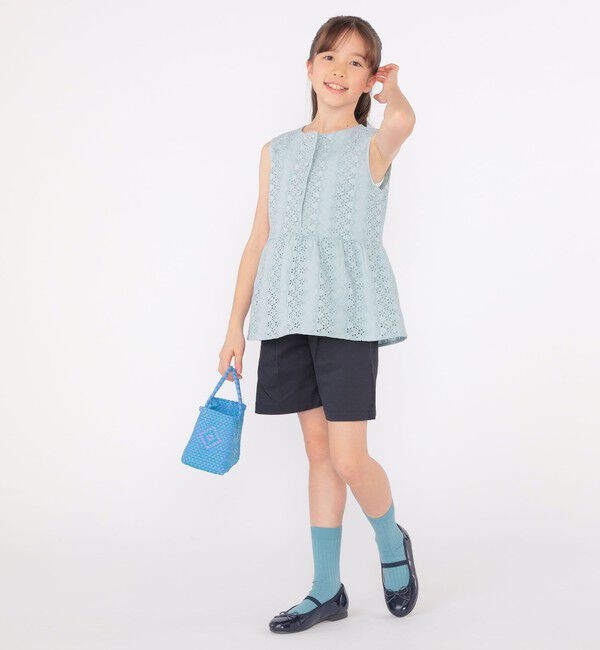 SHIPS KIDS「SHIPS KIDS:140～150cm / レース ペプラム ノースリーブ ブラウス」|シャツ・ブラウス|