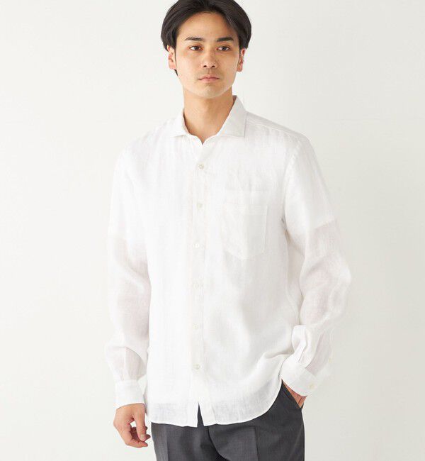 SHIPS Colors 「SHIPS Colors:〈洗濯機可能〉リネン セミワイドカラー シャツ」|シャツ・ブラウス|ホワイト