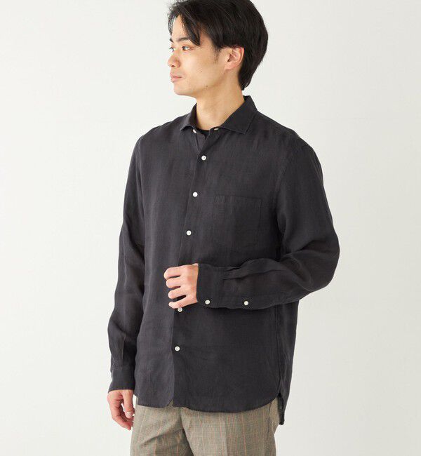 SHIPS Colors 「SHIPS Colors:〈洗濯機可能〉リネン セミワイドカラー シャツ」|シャツ・ブラウス|ブラック