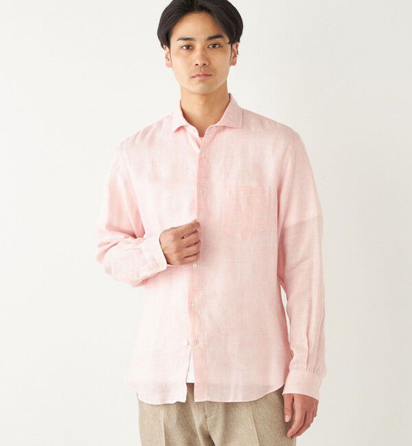 SHIPS Colors 「SHIPS Colors:〈洗濯機可能〉リネン セミワイドカラー シャツ」|シャツ・ブラウス|オレンジ