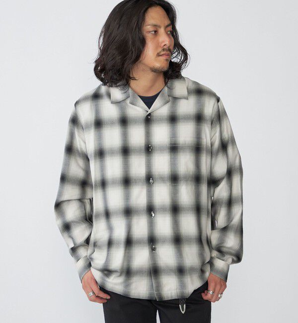 SHIPS「SHIPS: オンブレ チェック オープンカラー シャツ」|シャツ・ブラウス|ブラック