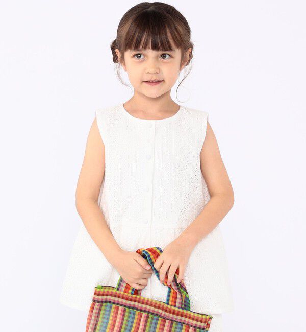 SHIPS KIDS「SHIPS KIDS:100～130cm / レース ペプラム ノースリーブ ブラウス」|シャツ・ブラウス|