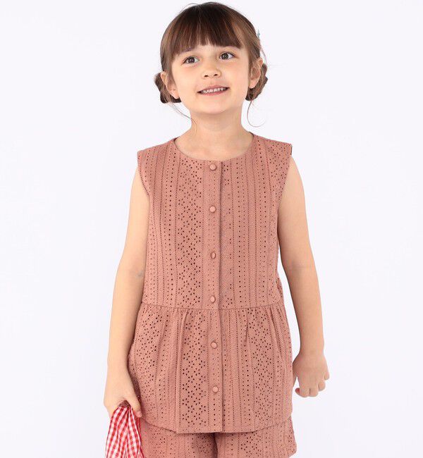 SHIPS KIDS「SHIPS KIDS:100～130cm / レース ペプラム ノースリーブ ブラウス」|シャツ・ブラウス|