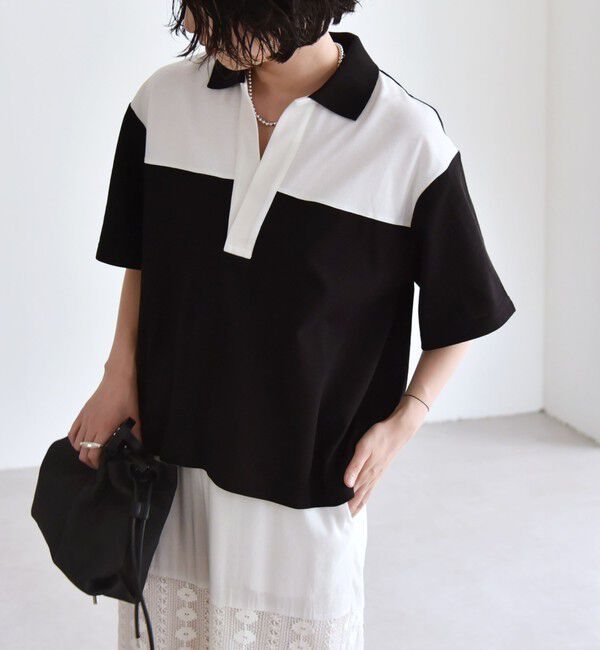 quaranciel「quaranciel:〈洗濯機可能〉カノコ スキッパー デザイン ワイド ポロシャツ」|Tシャツ・カットソー|