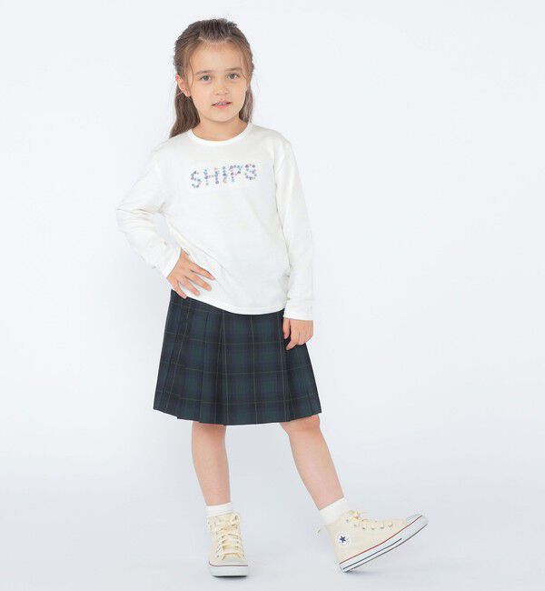 SHIPS KIDS「SHIPS KIDS:100～130cm / フラワー 刺繍 ロゴ 長袖 Tシャツ」|Tシャツ・カットソー|