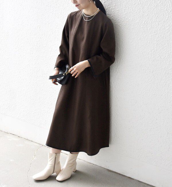 SHIPS any「SHIPS any: ヘリンボーン パイピング フレア ワンピース」|ワンピース|ブラウン