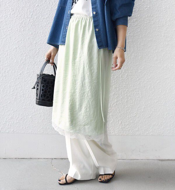 SHIPS for women「〈洗濯機可能〉ダル サテン 裾 レース スカート」|スカート|ライトグリーン