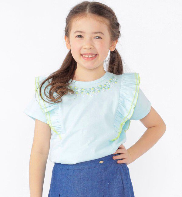 SHIPS KIDS「SHIPS KIDS:100～130cm / ネックフラワー Tシャツ」|Tシャツ・カットソー|ライトブルー
