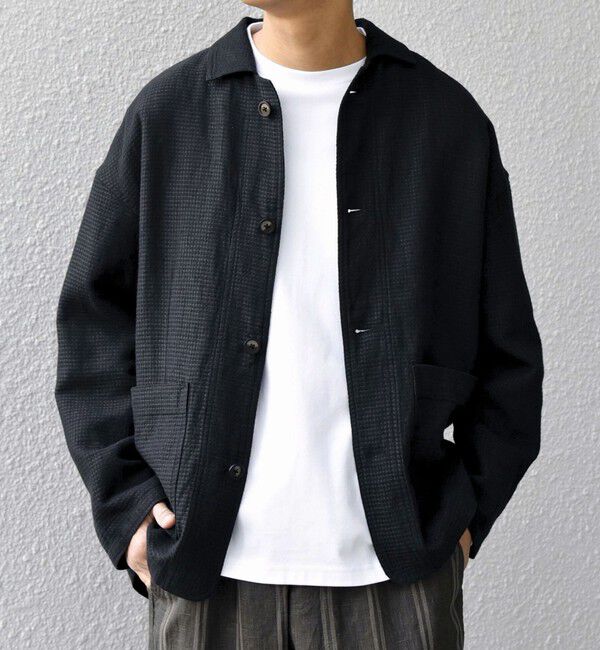 SHIPS any「SHIPS any:〈洗濯機可能〉NOVELTEX リネン/コットン ワッフル シャツ ジャケット◇」|シャツ・ブラウス|ブラック