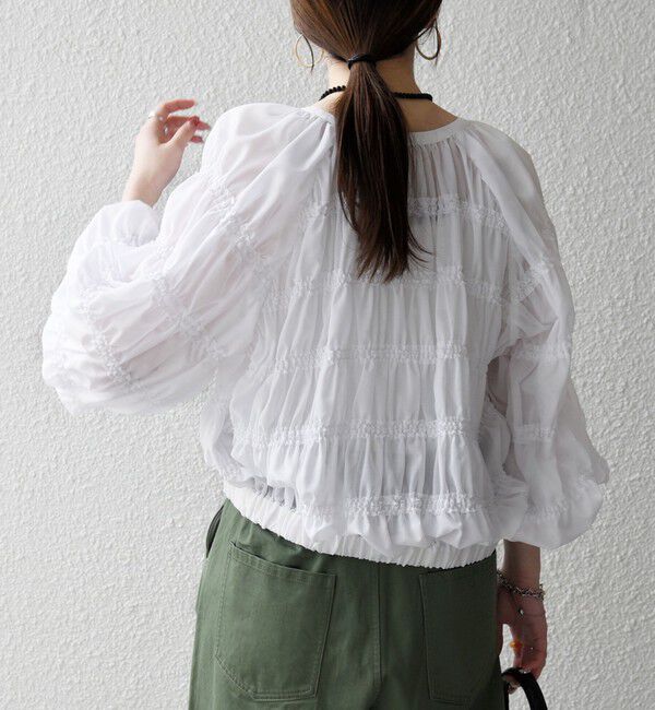 SHIPS any「SHIPS any:〈洗濯機可能〉シアー ギャザー フリル ブルゾン」|ブルゾン・スタジャン|