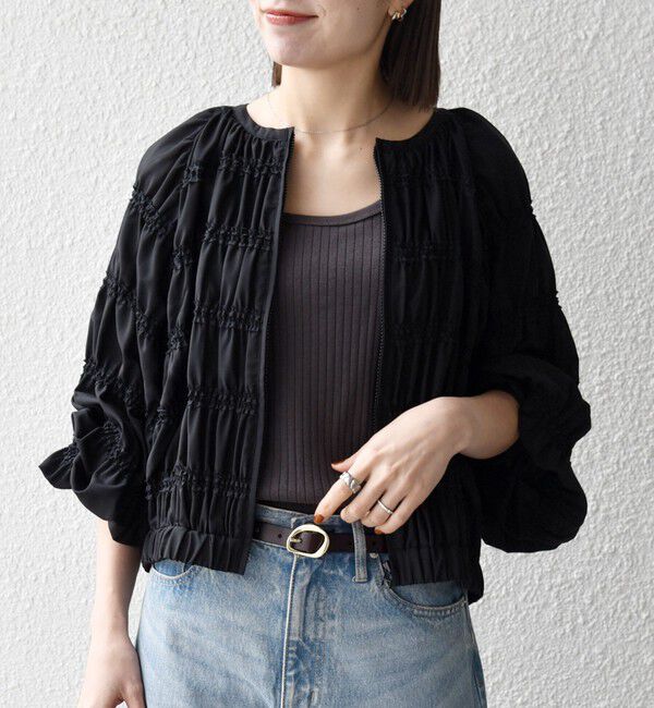 SHIPS any「SHIPS any:〈洗濯機可能〉シアー ギャザー フリル ブルゾン」|ブルゾン・スタジャン|