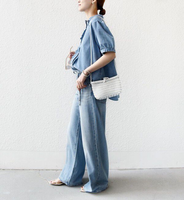 SHIPS for women「《予約》【WEB限定】〈手洗い可能〉ライト オンス フリル デニム 半袖 シャツ」|シャツ・ブラウス|