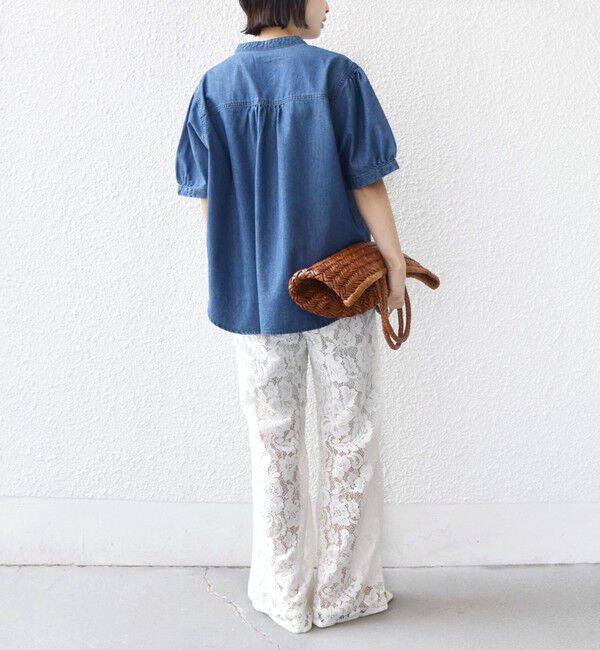 SHIPS for women「《予約》【WEB限定】〈手洗い可能〉ライト オンス フリル デニム 半袖 シャツ」|シャツ・ブラウス|