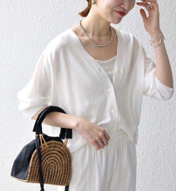 SHIPS any「《予約》SHIPS any:〈手洗い可能〉リネン ミックス Vネック ショート シアー カーディガン 2」|カーディガン|