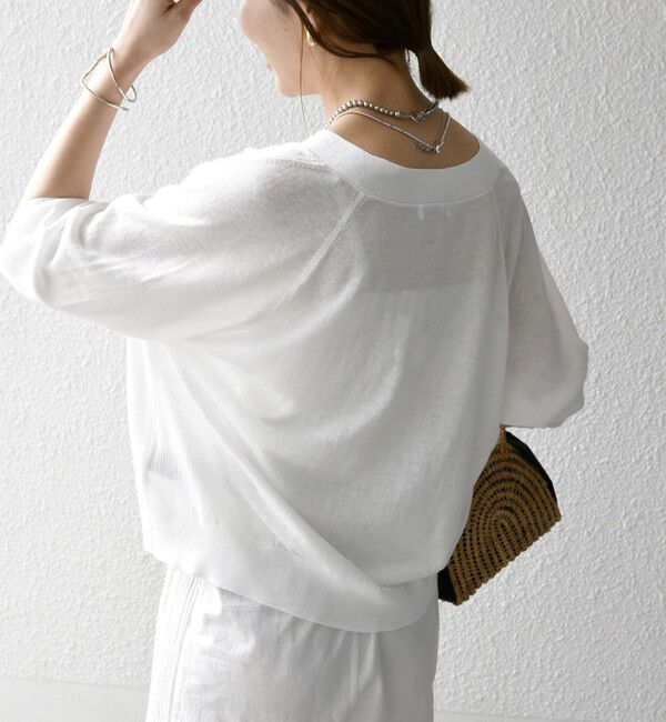 SHIPS any「《予約》SHIPS any:〈手洗い可能〉リネン ミックス Vネック ショート シアー カーディガン 2」|カーディガン|