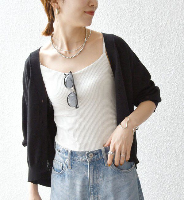 SHIPS any「《予約》SHIPS any:〈手洗い可能〉リネン ミックス Vネック ショート シアー カーディガン 2」|カーディガン|