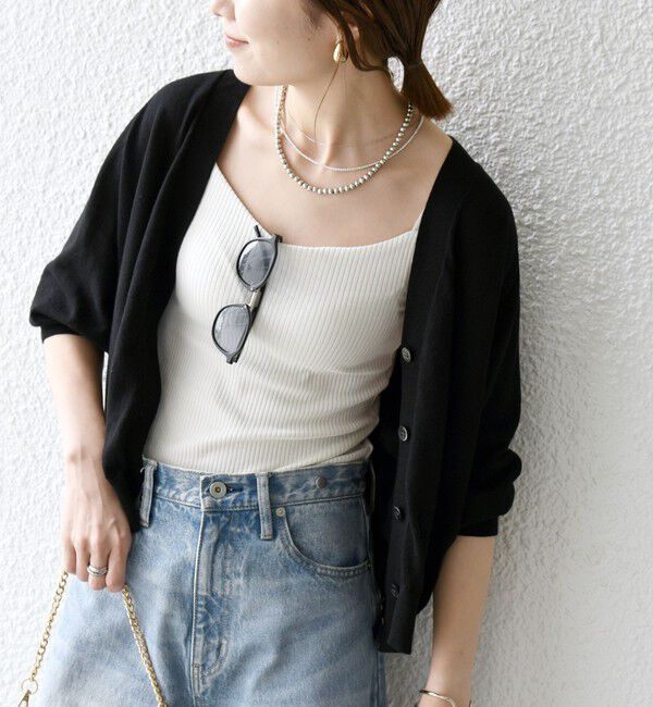 SHIPS any「《予約》SHIPS any:〈手洗い可能〉リネン ミックス Vネック ショート シアー カーディガン 2」|カーディガン|