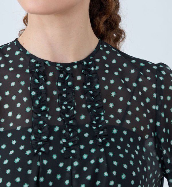 Ballsey「シアーフラワープリント フリルギャザーブラウス」|シャツ・ブラウス|