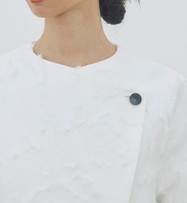 DES PRES「フリンジジャカード オープンカラーコート」|ノーカラーコート|