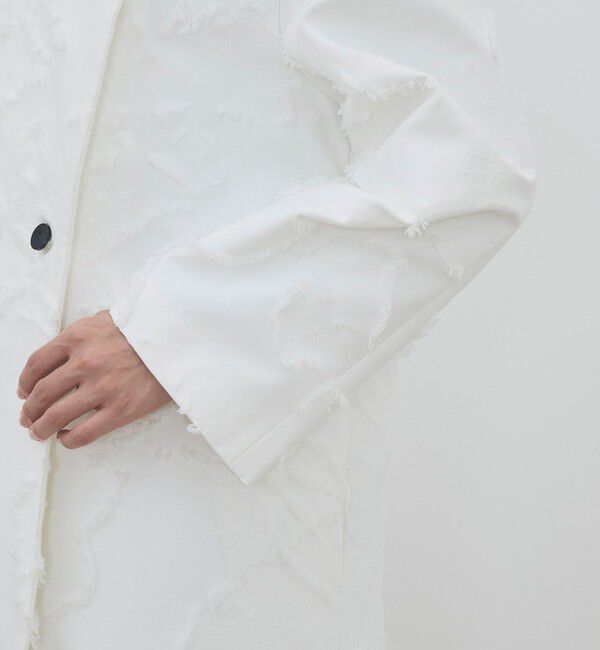 DES PRES「フリンジジャカード オープンカラーコート」|ノーカラーコート|