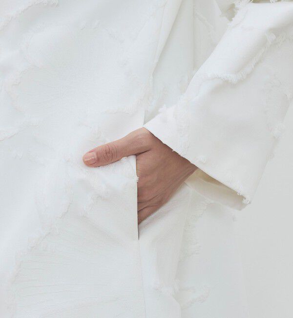 DES PRES「フリンジジャカード オープンカラーコート」|ノーカラーコート|