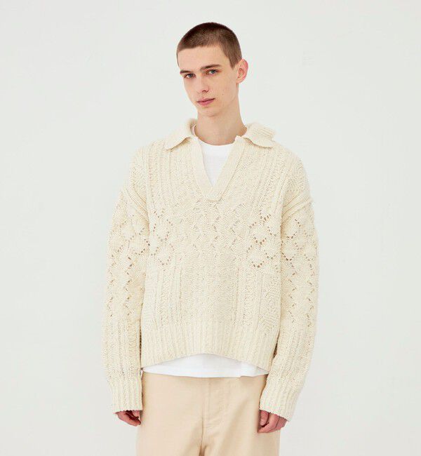 GALERIE VIE「コットンウールアラン オープンカラープルオーバー」|ニット・セーター|