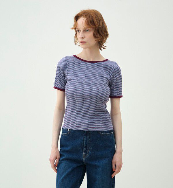 MACPHEE「シルキーボーダー ボートネックプルオーバー」|Tシャツ・カットソー|