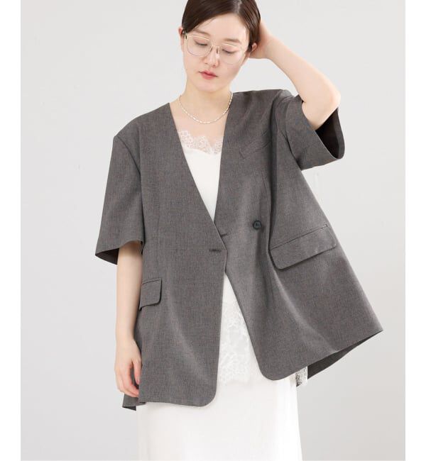 IENA「《セットアップ対応/予約》 トロピカルハーフジャケット」|ノーカラージャケット|