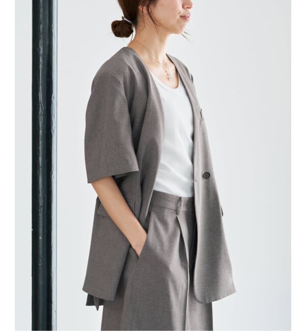 IENA「《セットアップ対応/予約》 トロピカルハーフジャケット」|ノーカラージャケット|